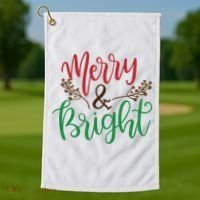 Merry And Bright Christmas Holiday Season Golf Towel thumb 1
