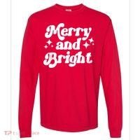 Merry And Bright Christmas Comfort Colors Heavyweight Long Sleeve T-Shirt thumb 0