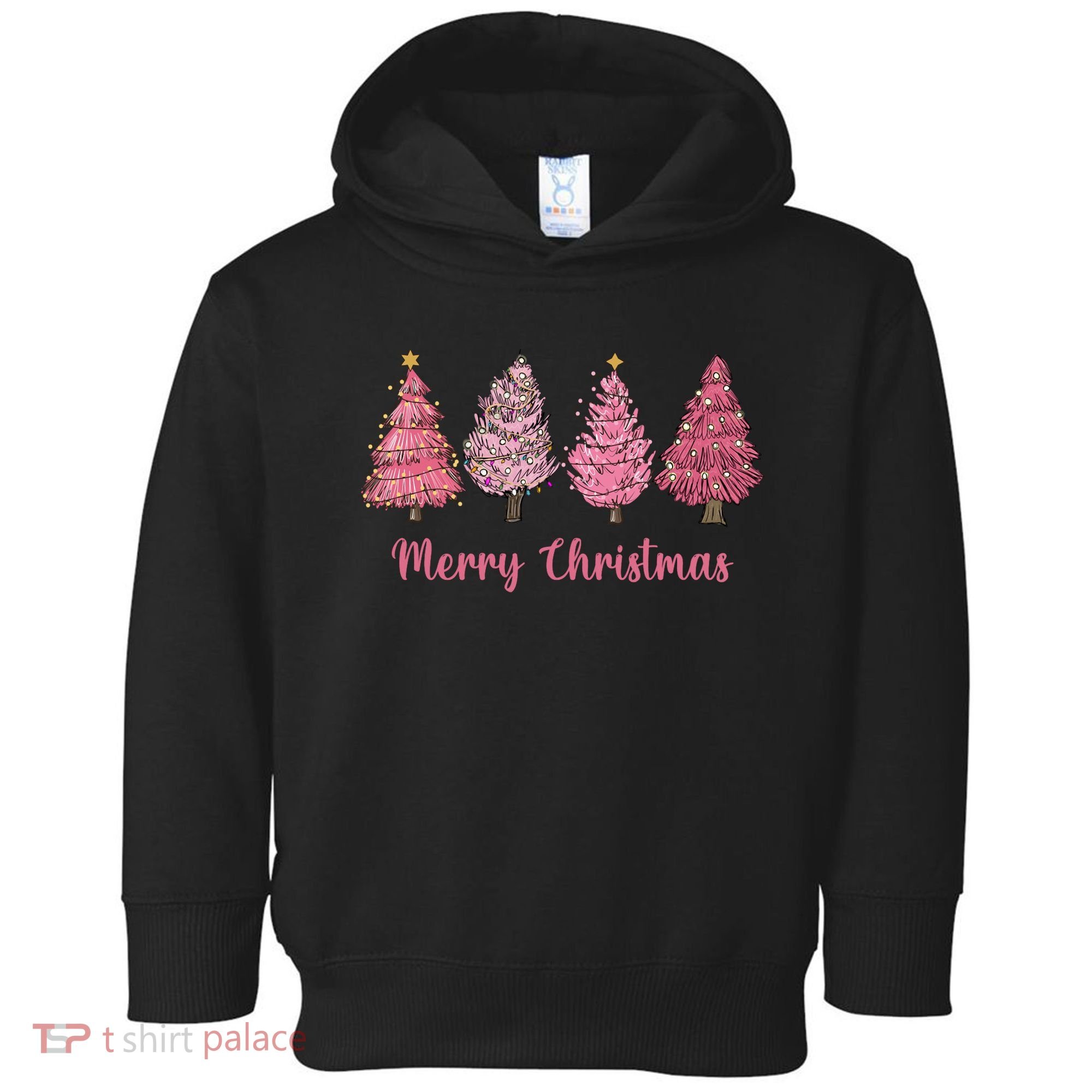 Merry And Bright Christmas Tree Christmas Tree Long Sleeve Toddler Hoodie