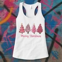 Merry And Bright Christmas Tree Christmas Tree Long Sleeve Women's Tank Top thumb 3
