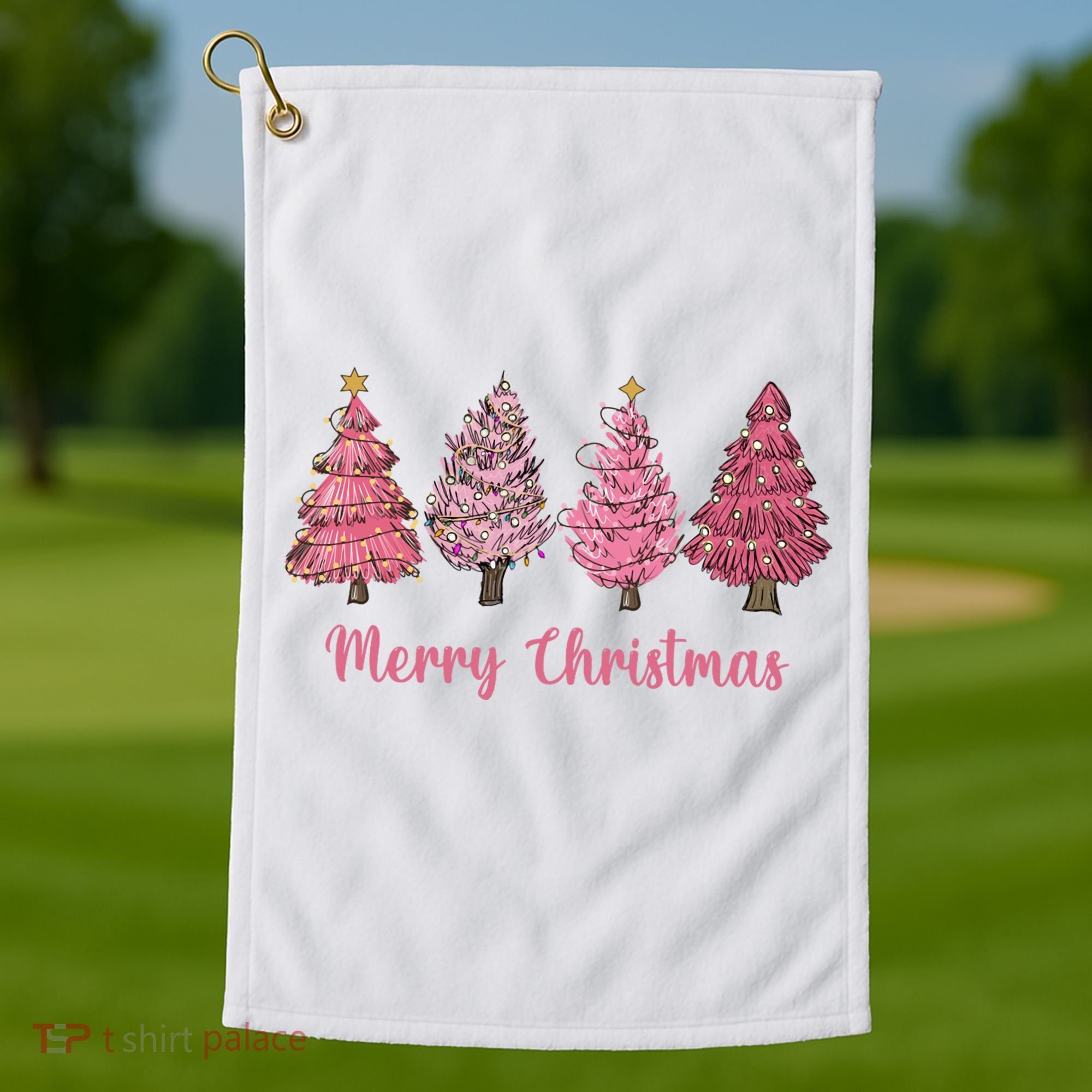 Merry And Bright Christmas Tree Christmas Tree Long Sleeve Golf Towel