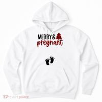 Merry And Bright Pregnant Christmas Pregnancy Announcement Hoodie thumb 0