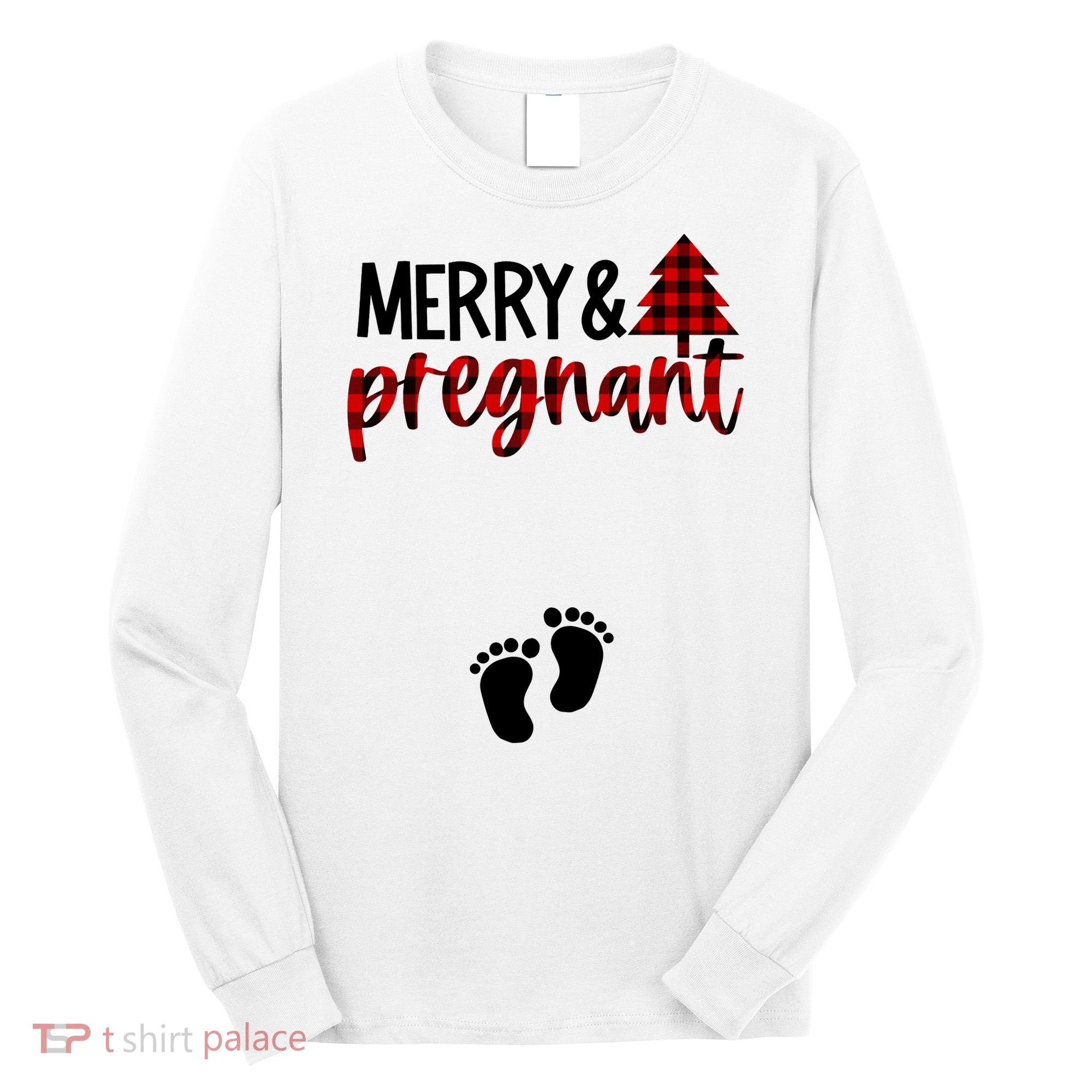 Merry And Bright Pregnant Christmas Pregnancy Announcement Long Sleeve Shirt