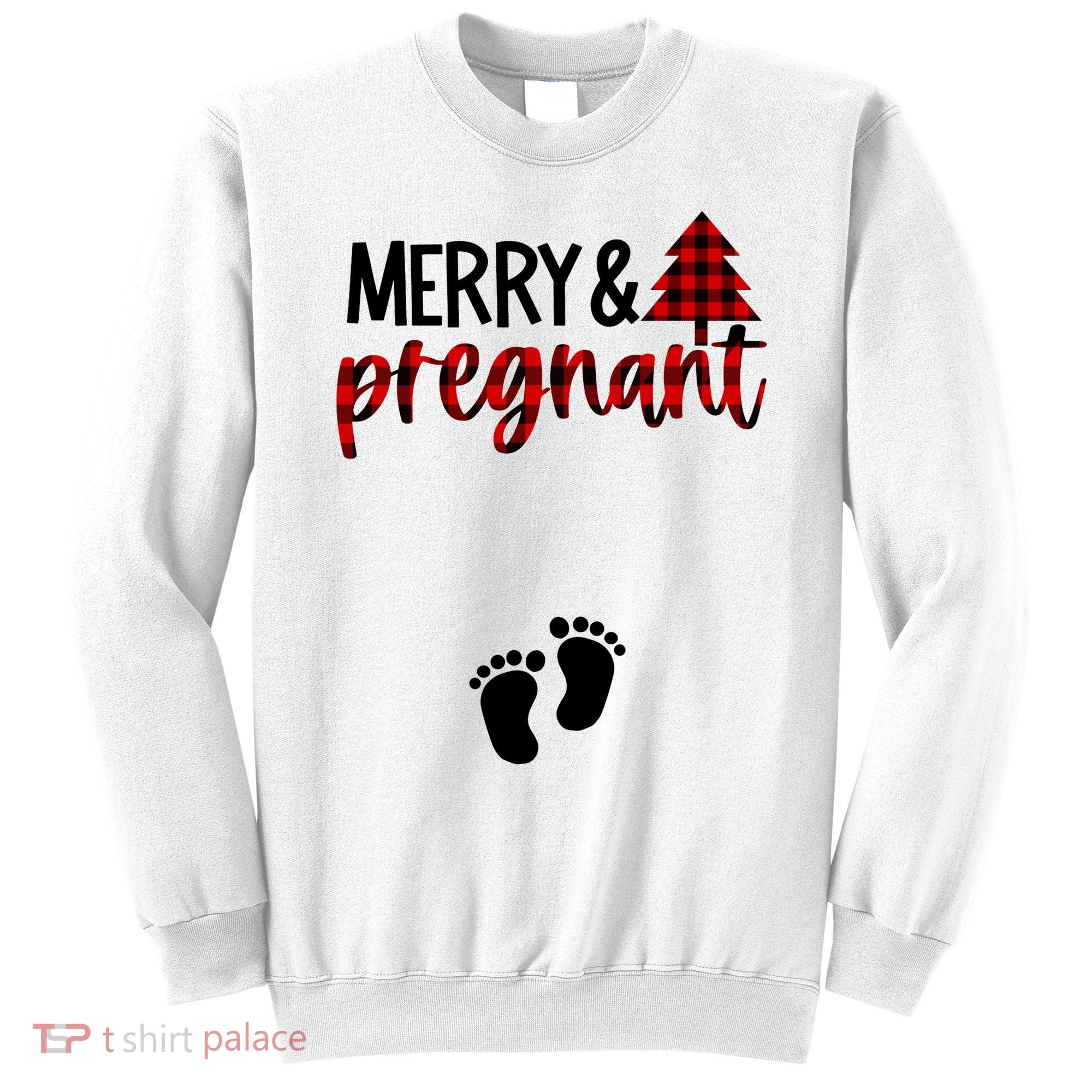 Merry And Bright Pregnant Christmas Pregnancy Announcement Sweatshirt