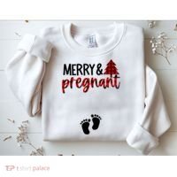 Merry And Bright Pregnant Christmas Pregnancy Announcement Sweatshirt thumb 2