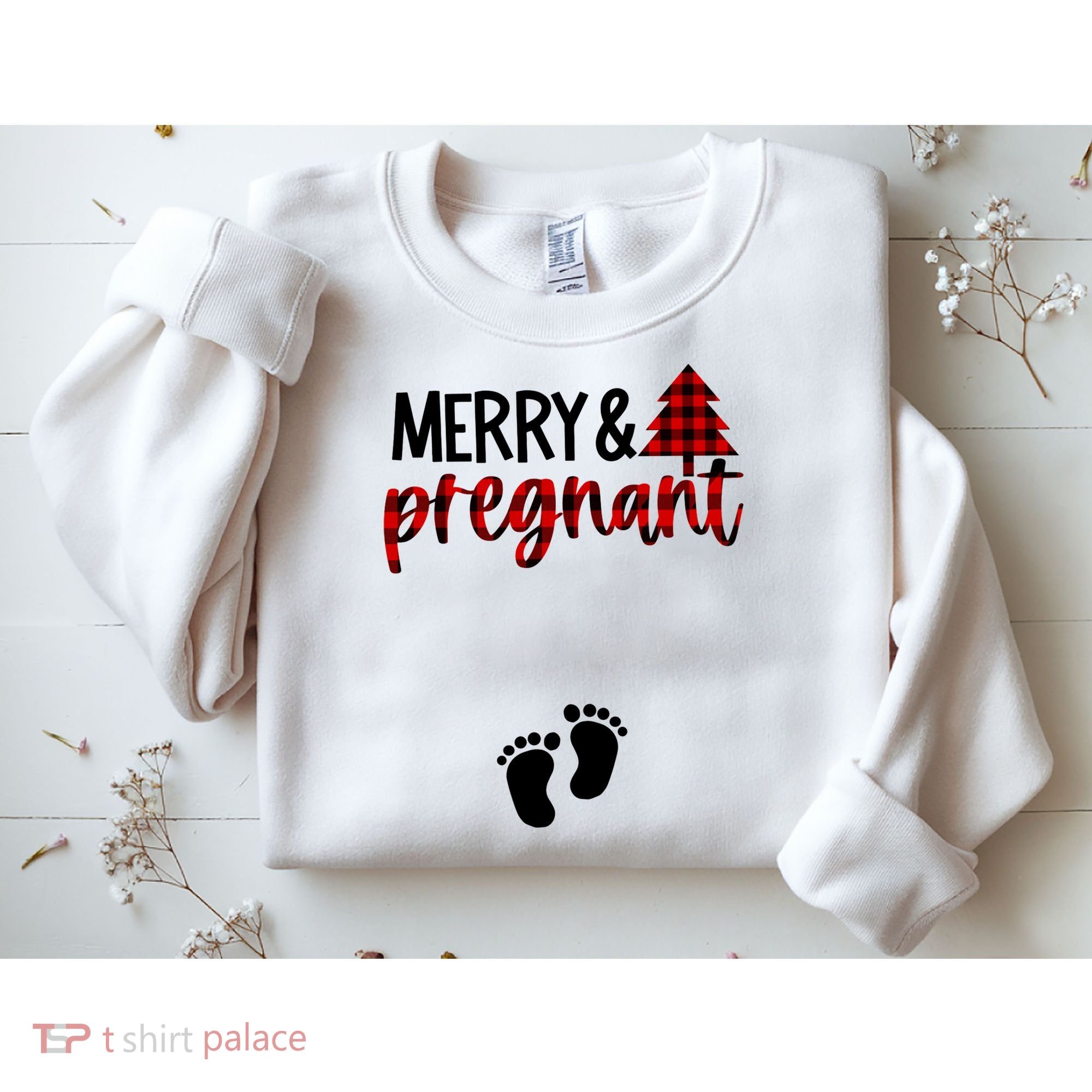 Merry And Bright Pregnant Christmas Pregnancy Announcement Sweatshirt