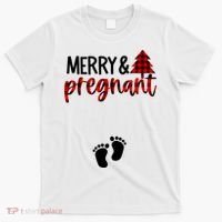Merry And Bright Pregnant Christmas Pregnancy Announcement T-Shirt thumb 0