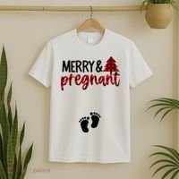 Merry And Bright Pregnant Christmas Pregnancy Announcement T-Shirt thumb 2