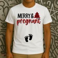 Merry And Bright Pregnant Christmas Pregnancy Announcement T-Shirt thumb 3