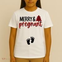 Merry And Bright Pregnant Christmas Pregnancy Announcement T-Shirt thumb 4