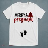 Merry And Bright Pregnant Christmas Pregnancy Announcement T-Shirt thumb 5