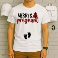 Merry And Bright Pregnant Christmas Pregnancy Announcement T-Shirt thumb 6