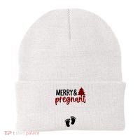 Merry And Bright Pregnant Christmas Pregnancy Announcement Beanie thumb 0