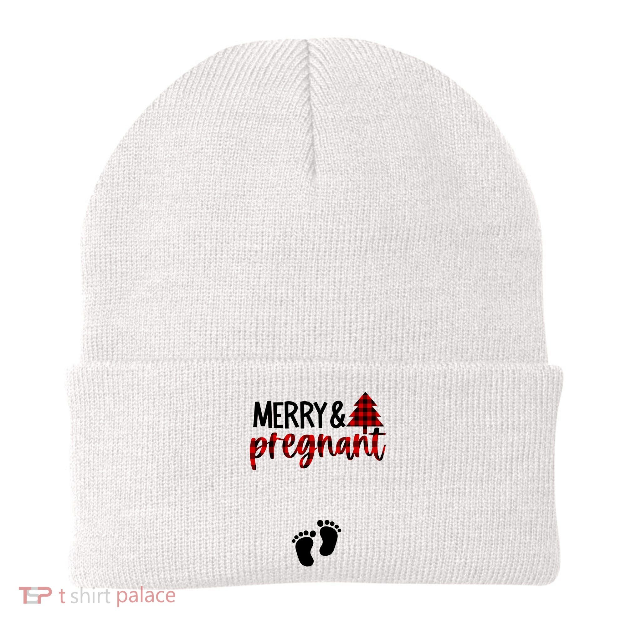 Merry And Bright Pregnant Christmas Pregnancy Announcement Beanie