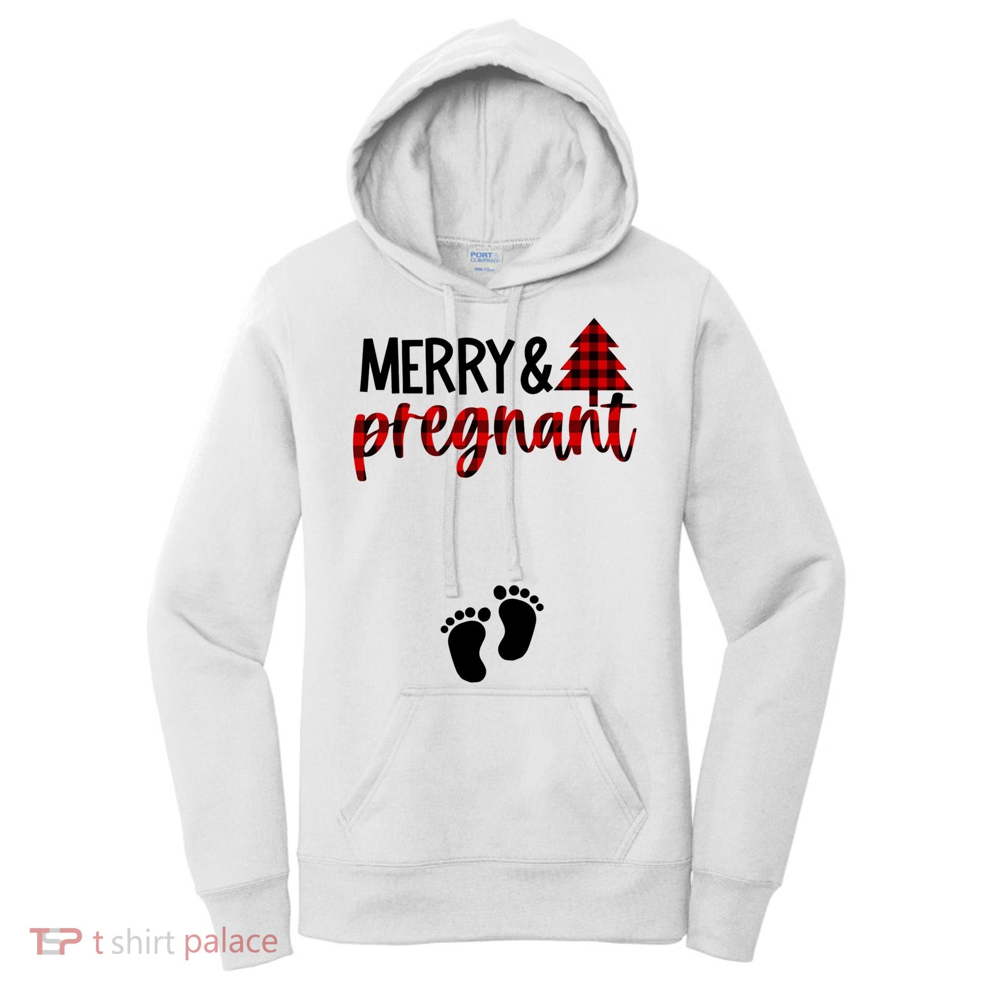 Merry And Bright Pregnant Christmas Pregnancy Announcement Women's Hoodie
