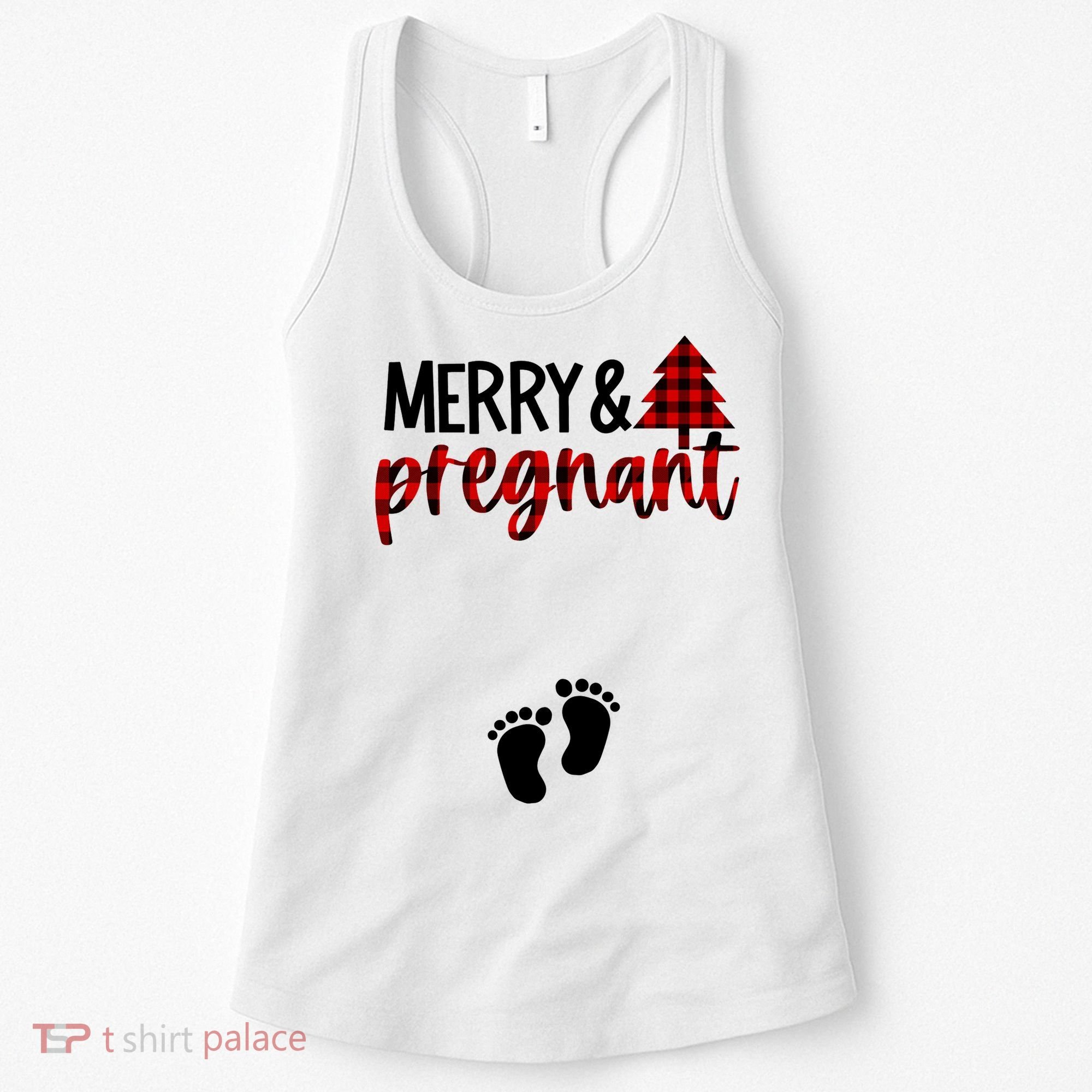 Merry And Bright Pregnant Christmas Pregnancy Announcement Women's Tank Top