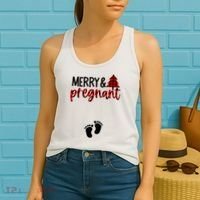 Merry And Bright Pregnant Christmas Pregnancy Announcement Women's Tank Top thumb 2