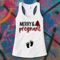Merry And Bright Pregnant Christmas Pregnancy Announcement Women's Tank Top thumb 3