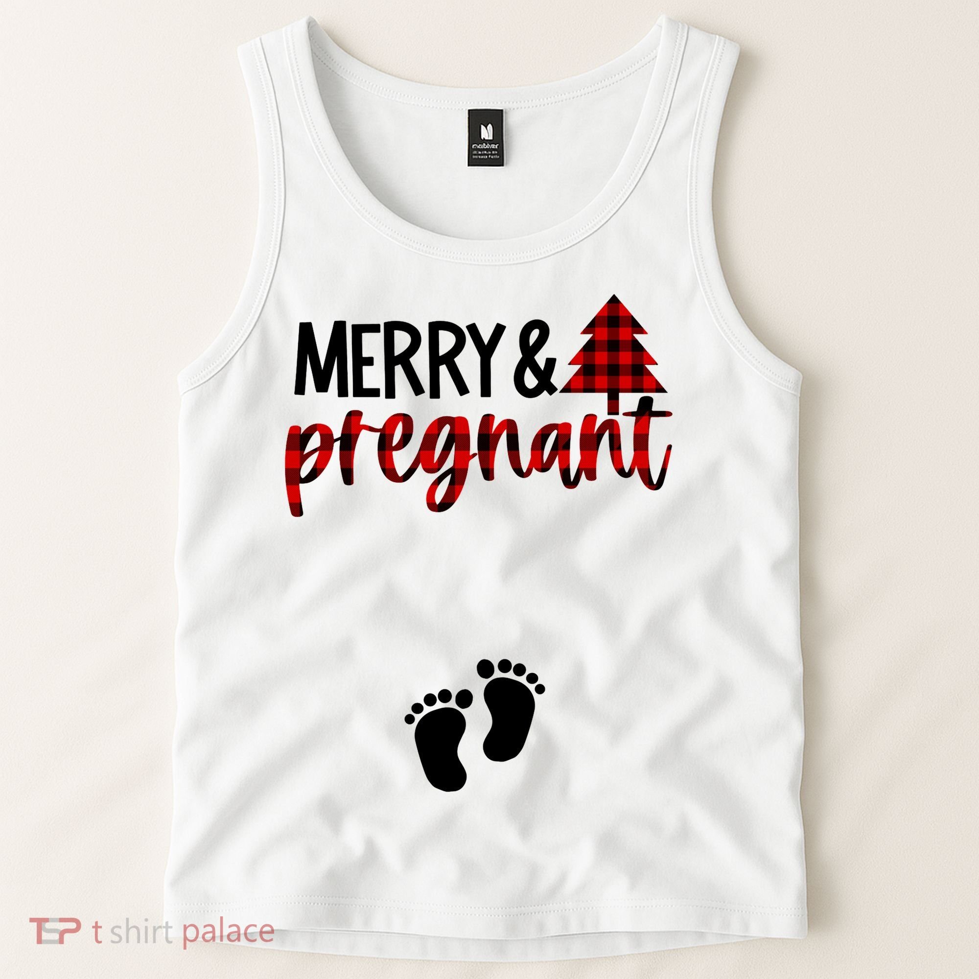 Merry And Bright Pregnant Christmas Pregnancy Announcement Tank Top