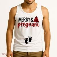 Merry And Bright Pregnant Christmas Pregnancy Announcement Tank Top thumb 3
