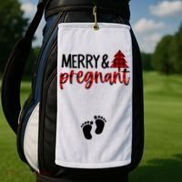 Merry And Bright Pregnant Christmas Pregnancy Announcement Golf Towel thumb 2