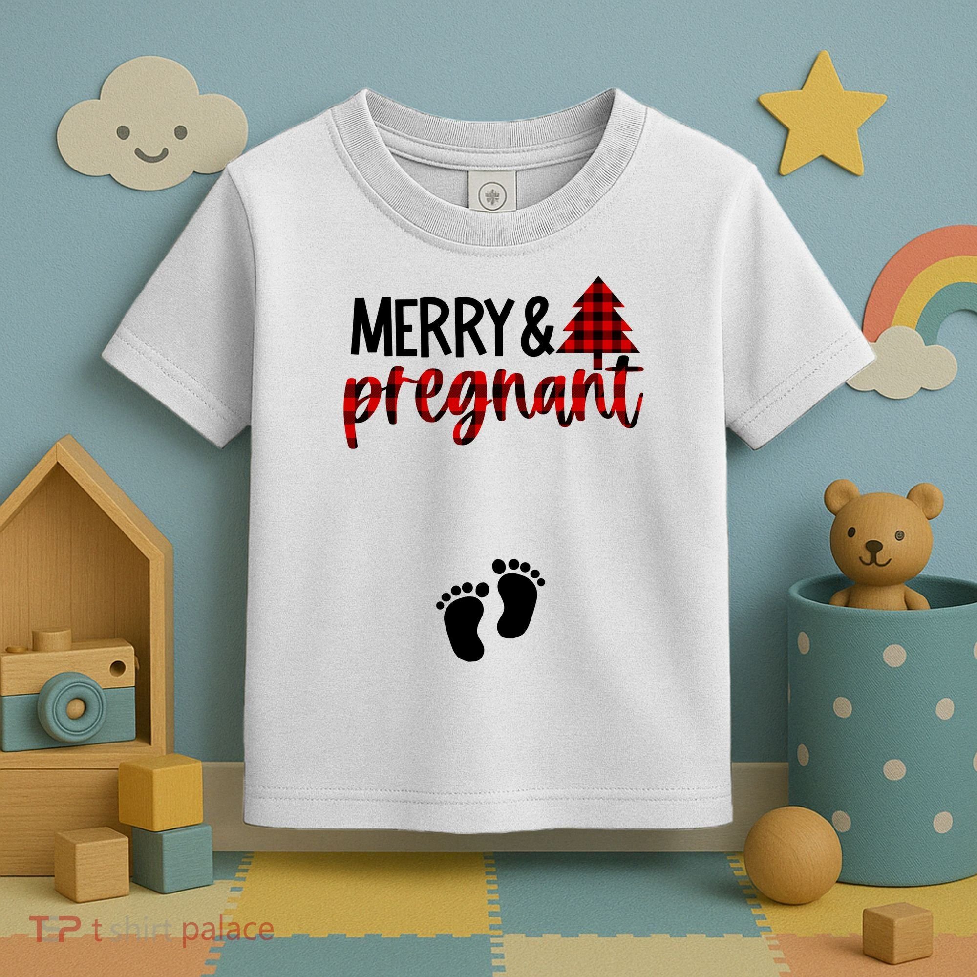 Merry And Bright Pregnant Christmas Pregnancy Announcement Toddler T-Shirt