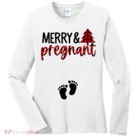 Merry And Bright Pregnant Christmas Pregnancy Announcement Women's Long Sleeve Shirt thumb 0