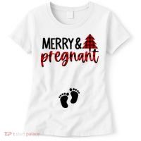 Merry And Bright Pregnant Christmas Pregnancy Announcement Women's T-Shirt thumb 0