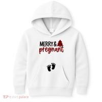 Merry And Bright Pregnant Christmas Pregnancy Announcement Kids Hoodie thumb 0