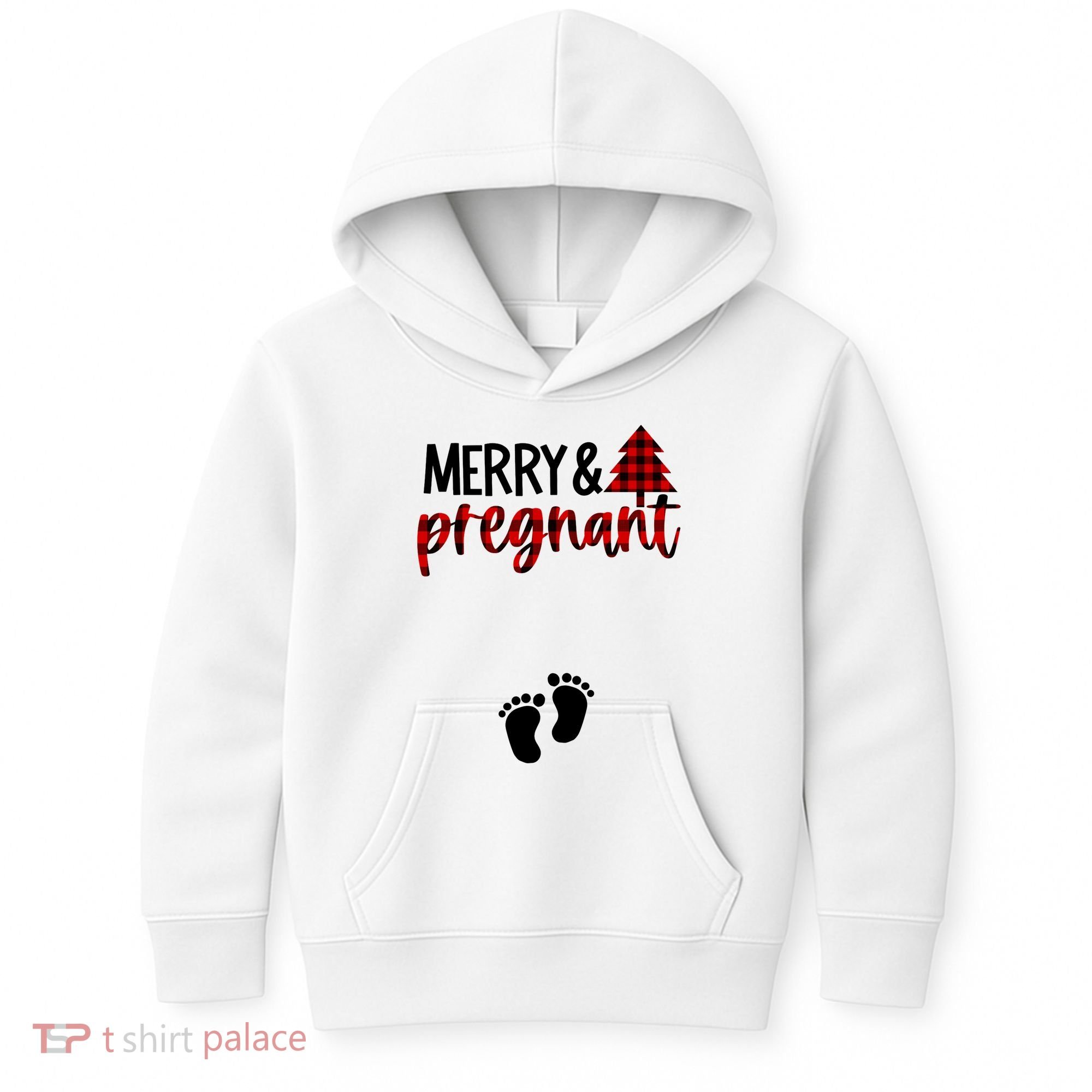 Merry And Bright Pregnant Christmas Pregnancy Announcement Kids Hoodie