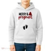 Merry And Bright Pregnant Christmas Pregnancy Announcement Kids Hoodie thumb 4