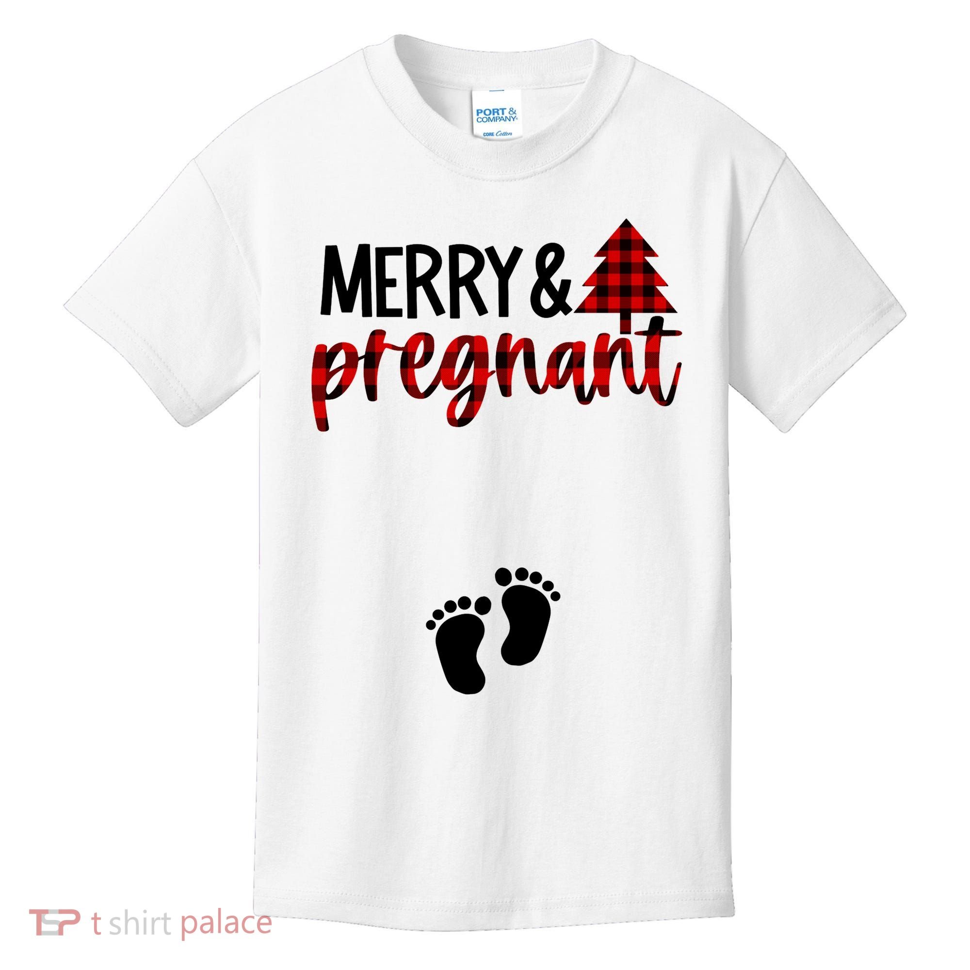Merry And Bright Pregnant Christmas Pregnancy Announcement Kids T-Shirt