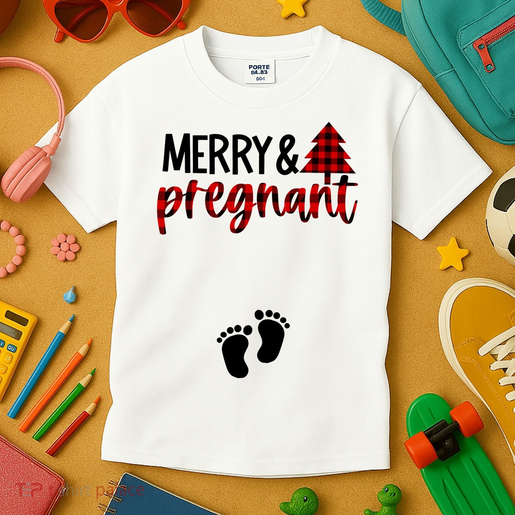 Merry And Bright Pregnant Christmas Pregnancy Announcement Kids T-Shirt
