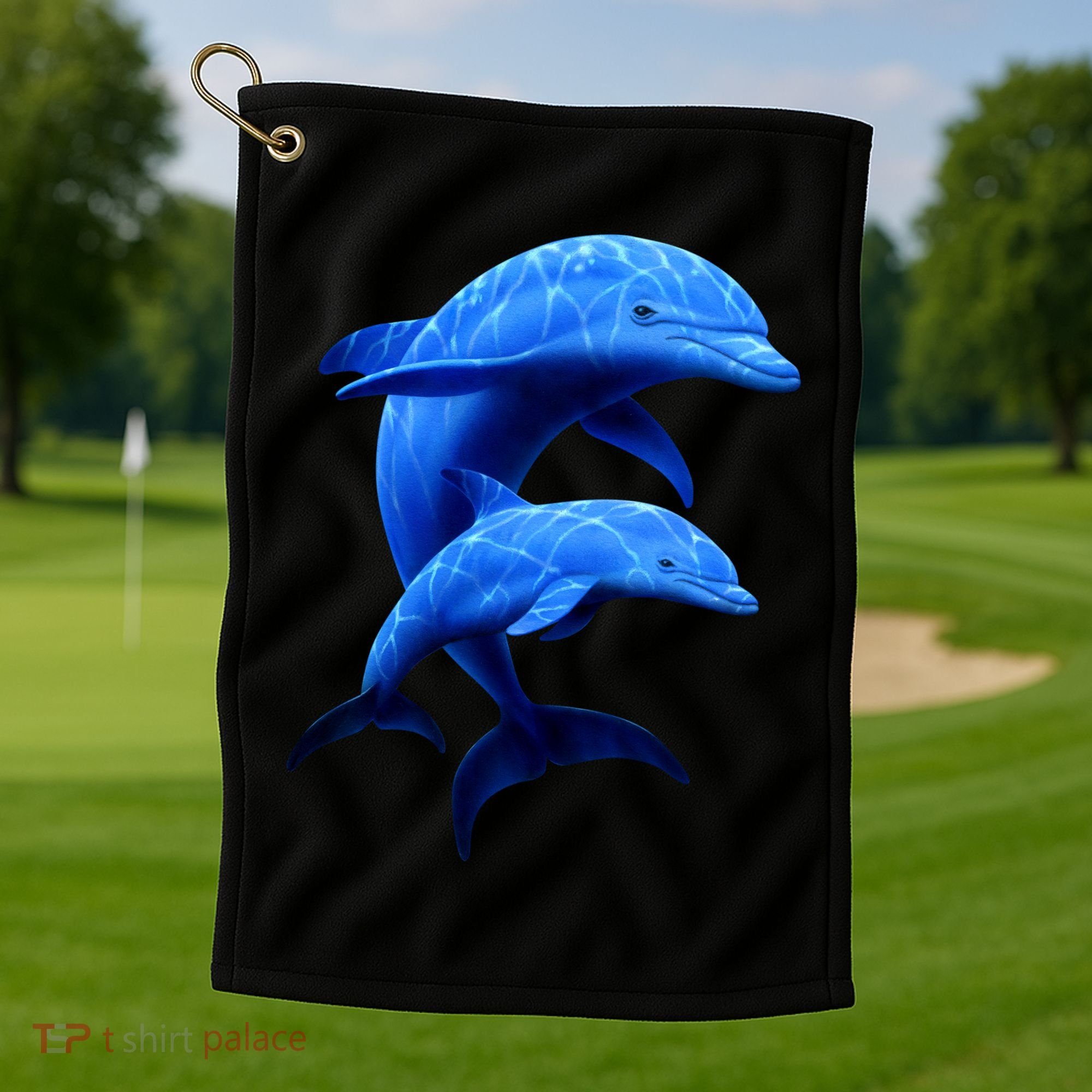 Mama And Baby Dolphin Golf Towel
