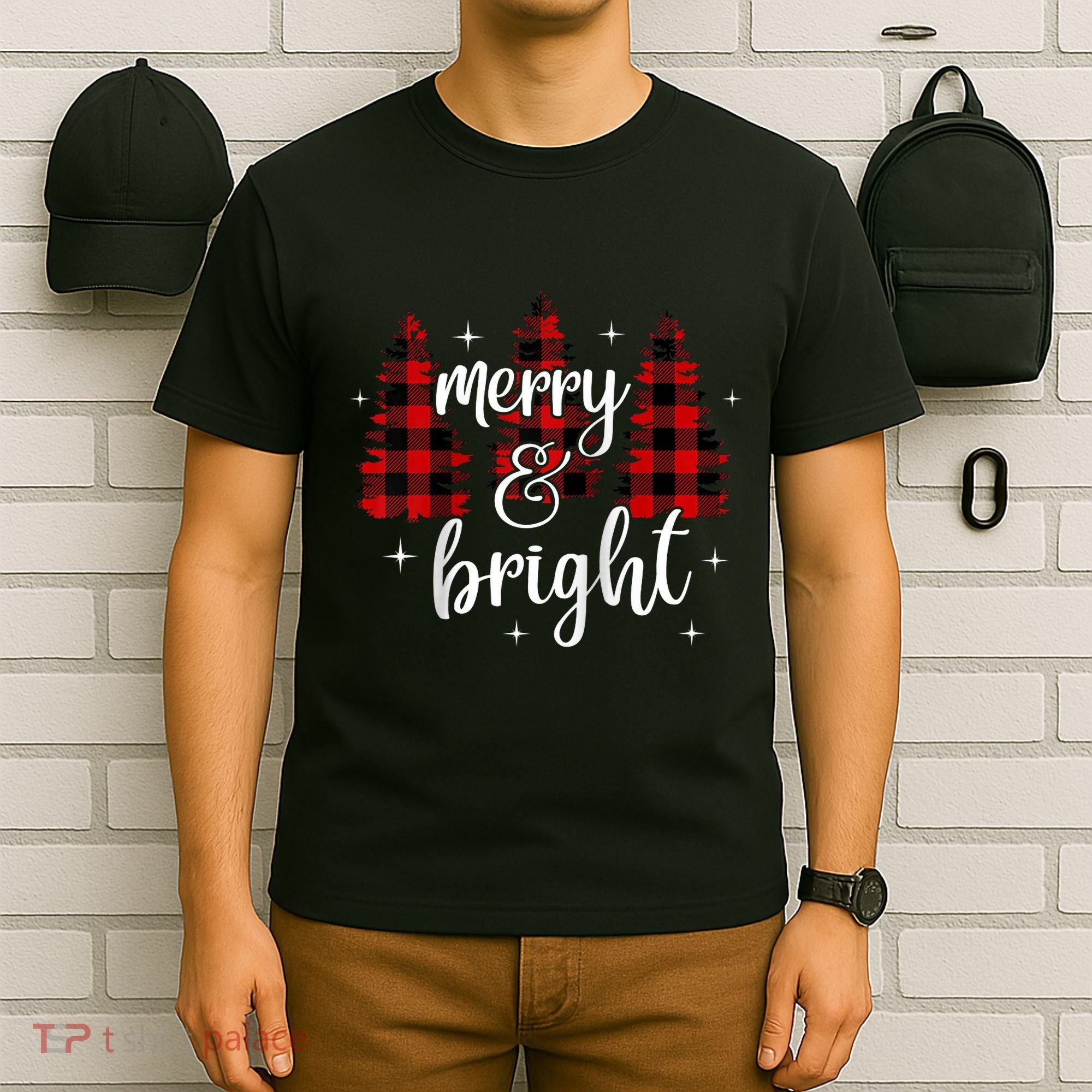 Merry And Bright Matching Family Gifts Xmas Trees Raglan Baseball T-Shirt