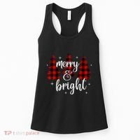 Merry And Bright Matching Family Gifts Xmas Trees Raglan Baseball Women's Tank Top thumb 0