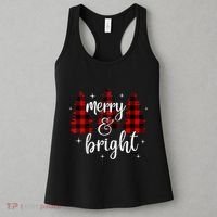 Merry And Bright Matching Family Gifts Xmas Trees Raglan Baseball Women's Tank Top thumb 3