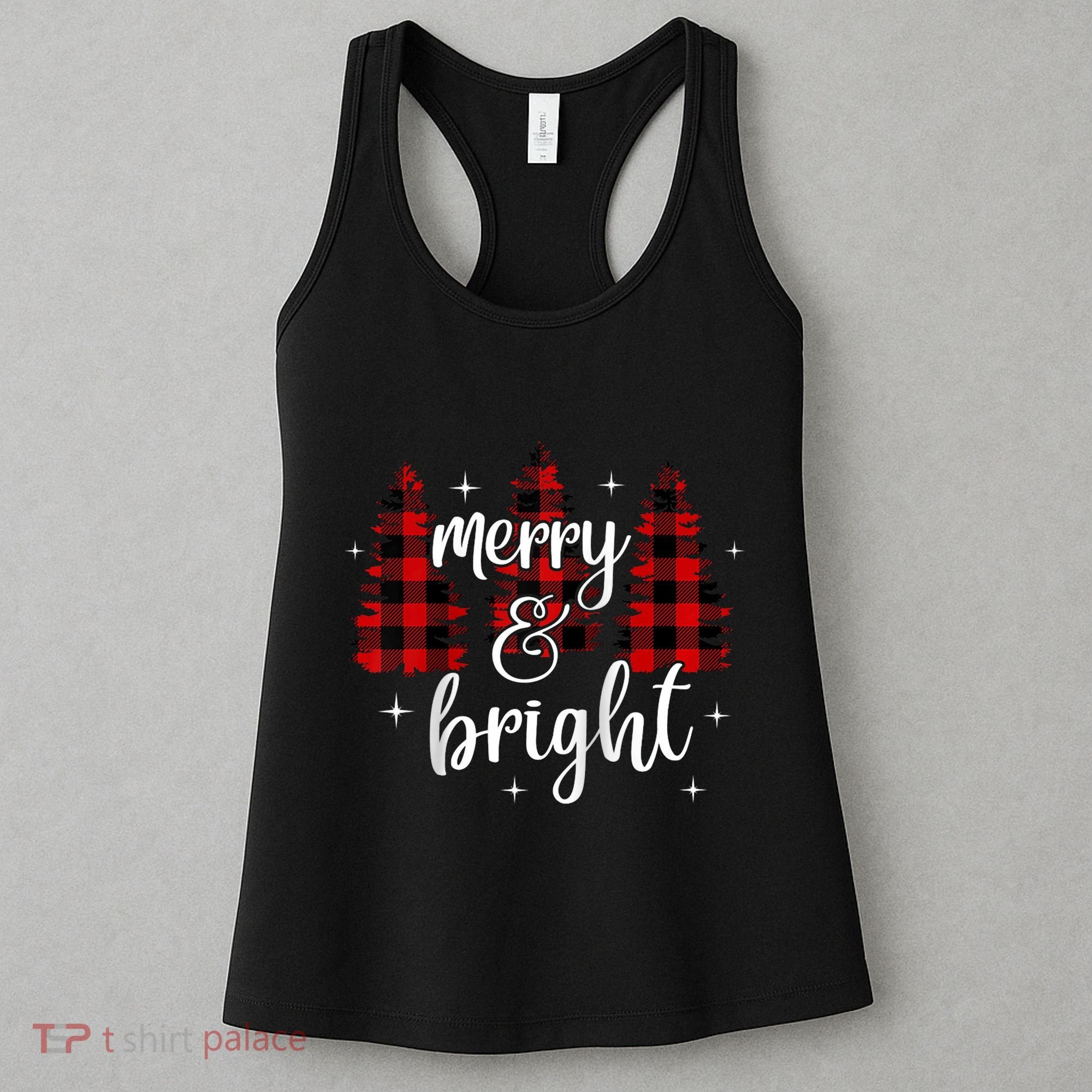 Merry And Bright Matching Family Gifts Xmas Trees Raglan Baseball Women's Tank Top