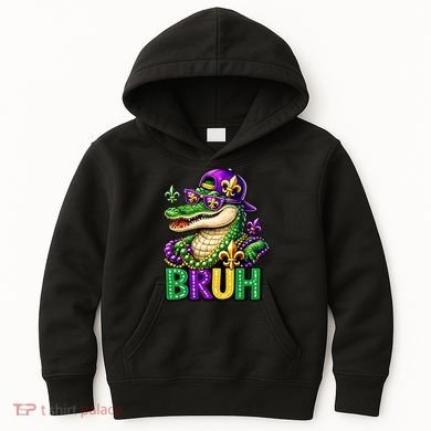 Mardigator Alligator Bruh Mardi Gras Kids Hoodie