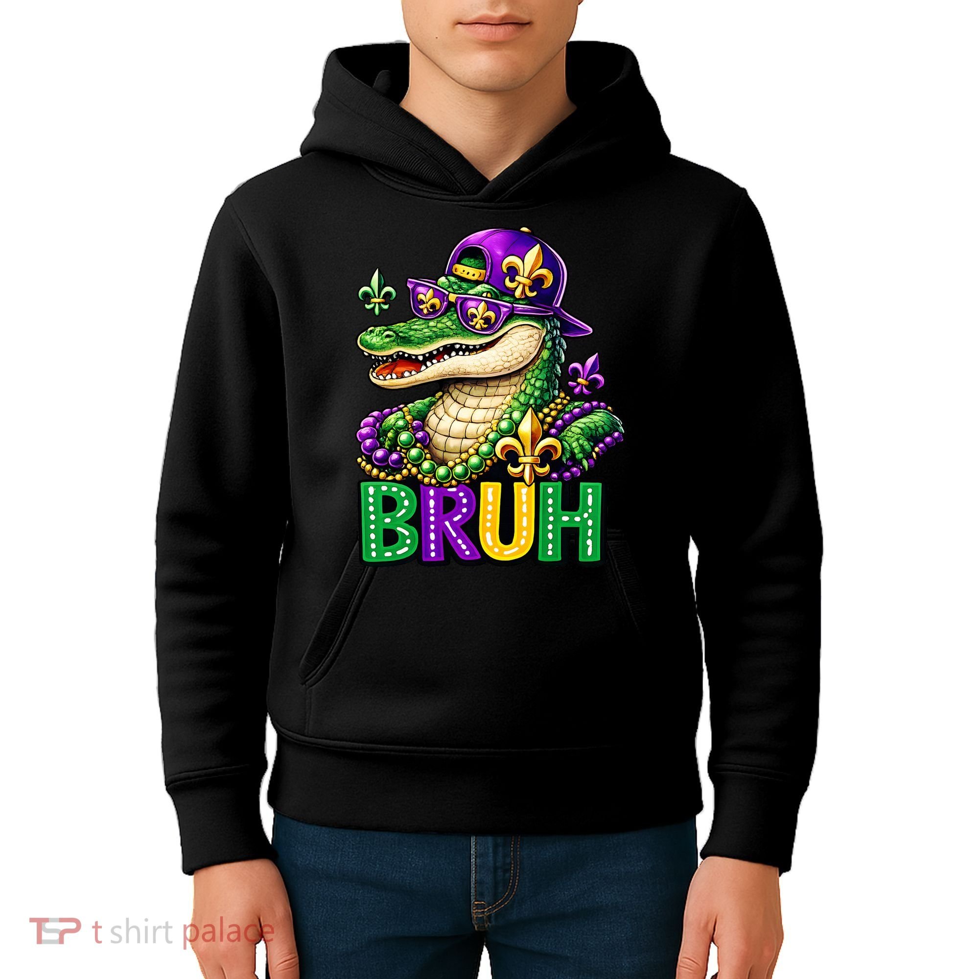 Mardigator Alligator Bruh Mardi Gras Kids Hoodie