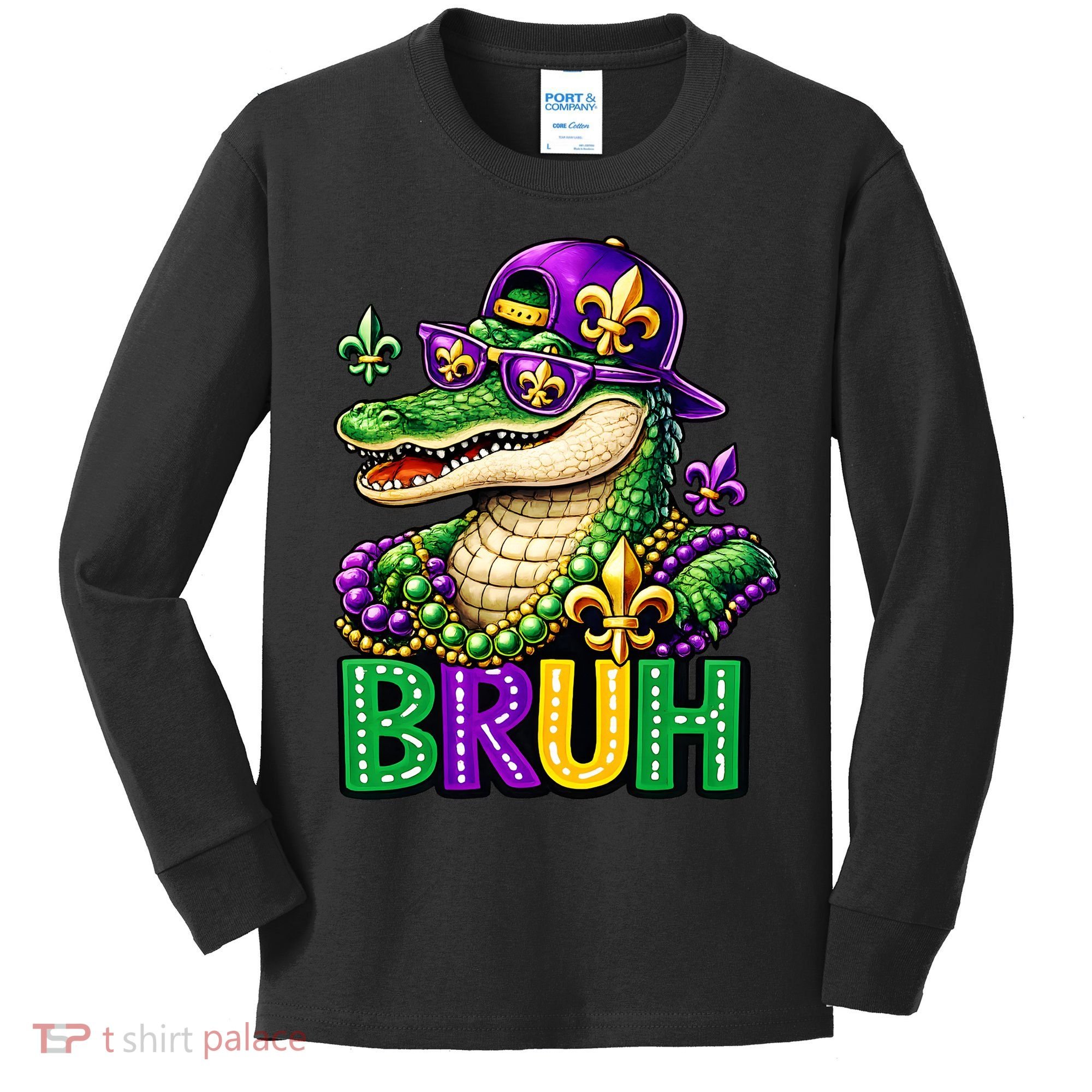 Mardigator Alligator Bruh Mardi Gras Kids Long Sleeve Shirt