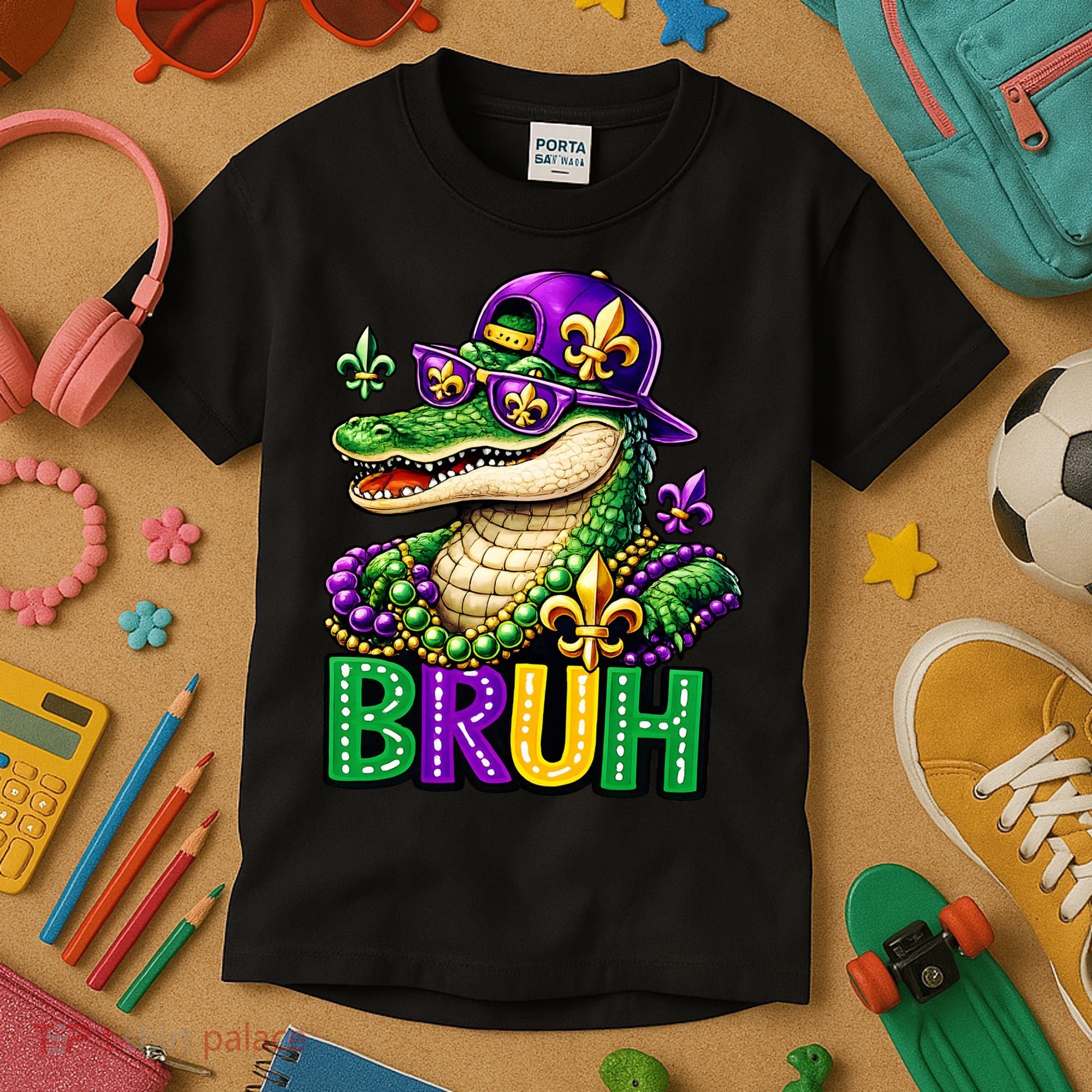 Mardigator Alligator Bruh Mardi Gras Kids T-Shirt