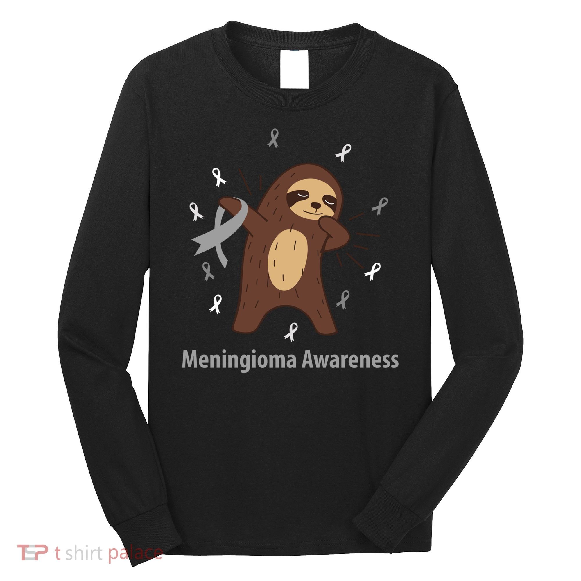 Meningioma Awareness Brain Cancer Related Sloth Ribbon Gift Long Sleeve Shirt