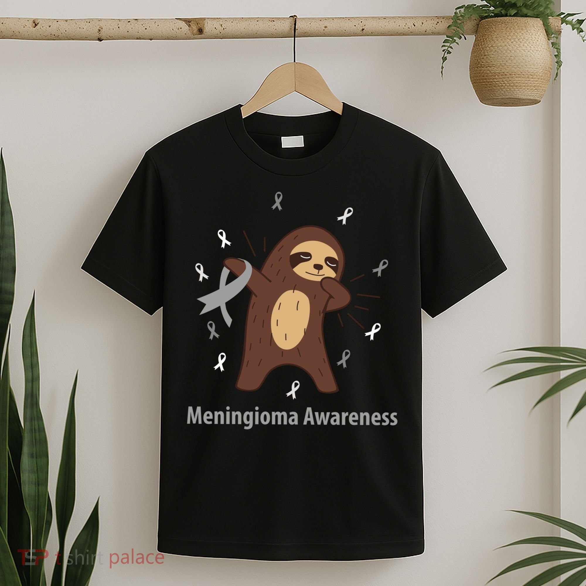Meningioma Awareness Brain Cancer Related Sloth Ribbon Gift T-Shirt