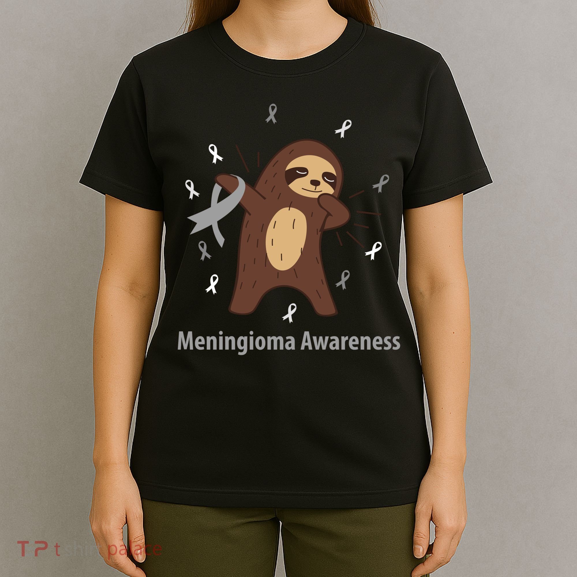 Meningioma Awareness Brain Cancer Related Sloth Ribbon Gift T-Shirt
