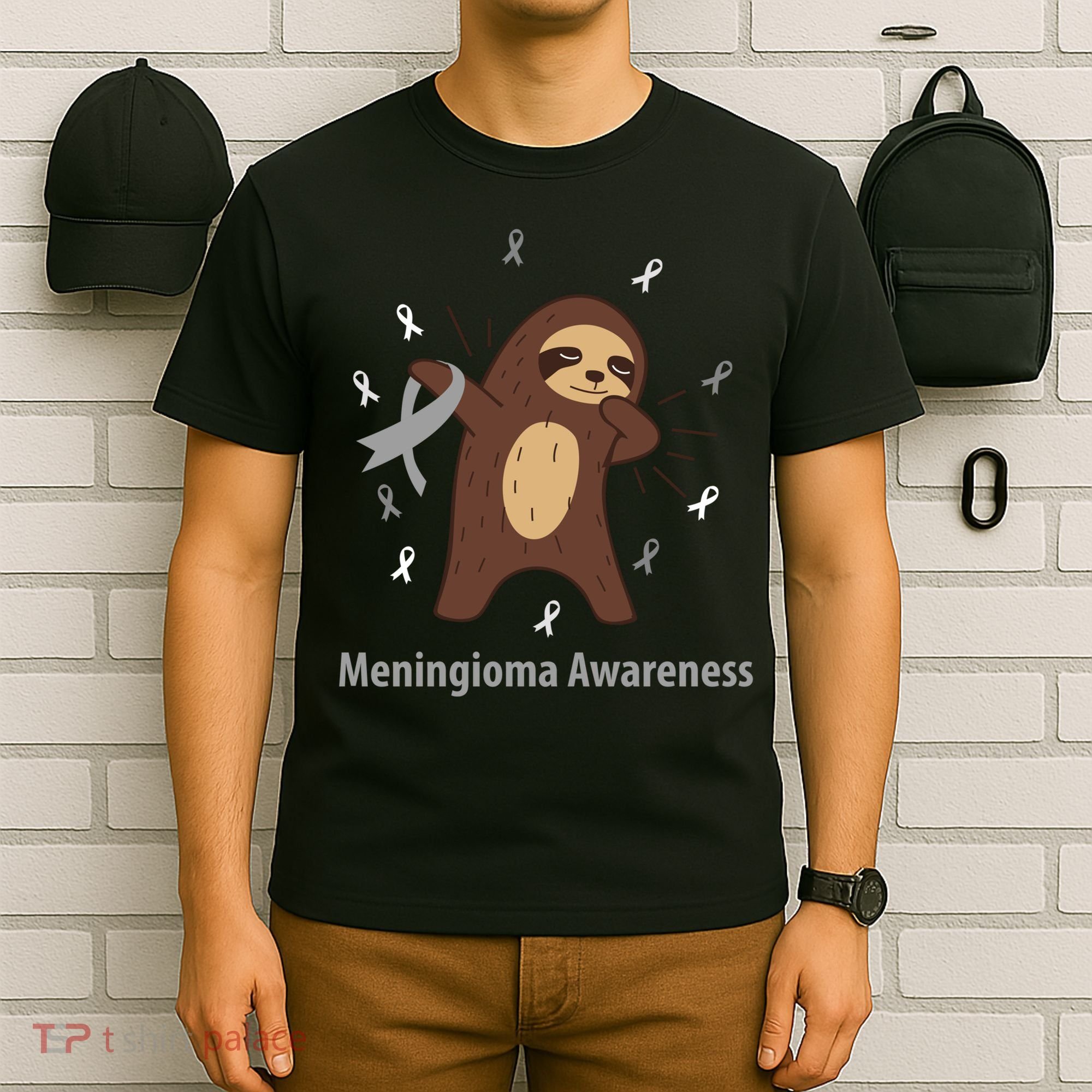 Meningioma Awareness Brain Cancer Related Sloth Ribbon Gift T-Shirt