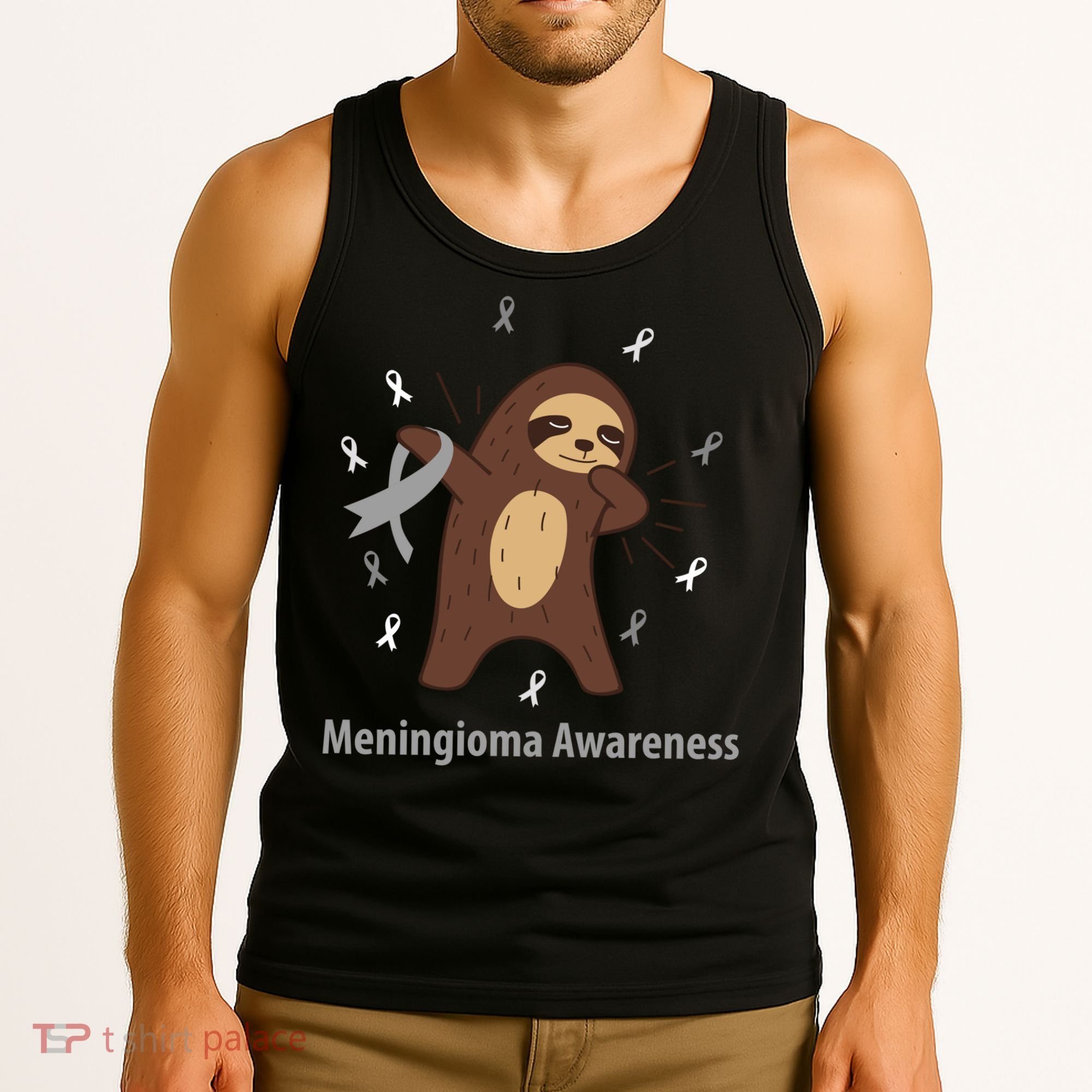 Meningioma Awareness Brain Cancer Related Sloth Ribbon Gift Tank Top