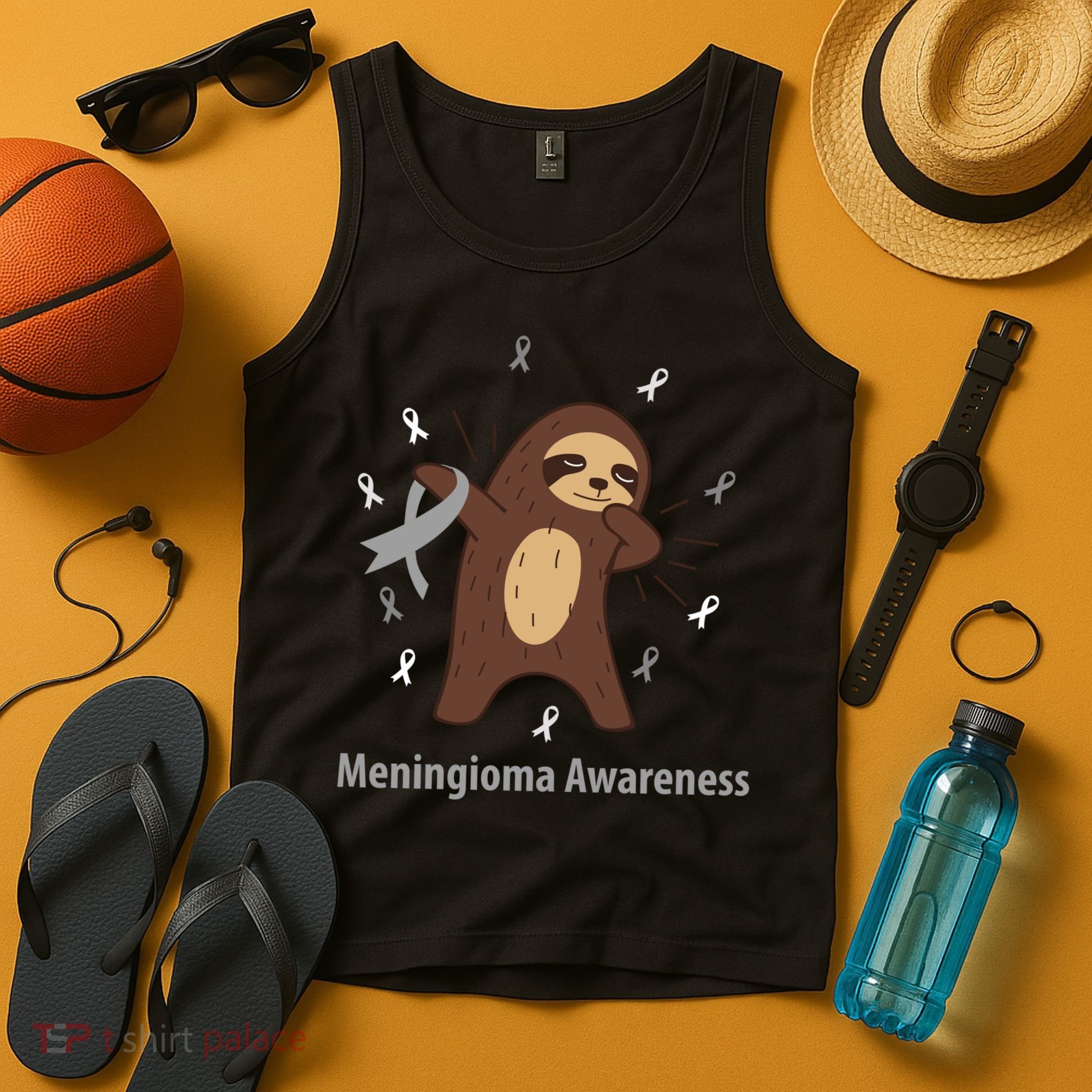 Meningioma Awareness Brain Cancer Related Sloth Ribbon Gift Tank Top