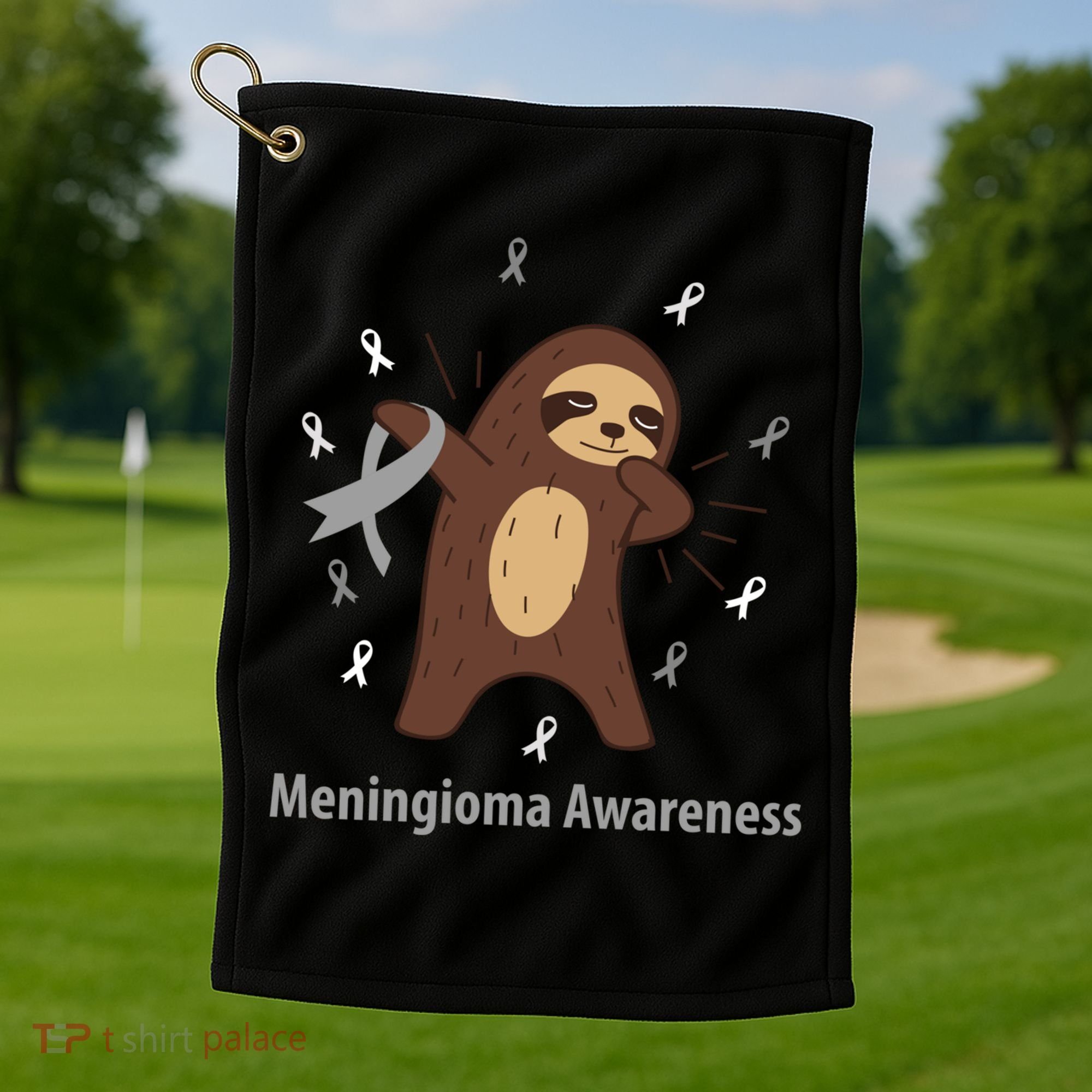 Meningioma Awareness Brain Cancer Related Sloth Ribbon Gift Golf Towel