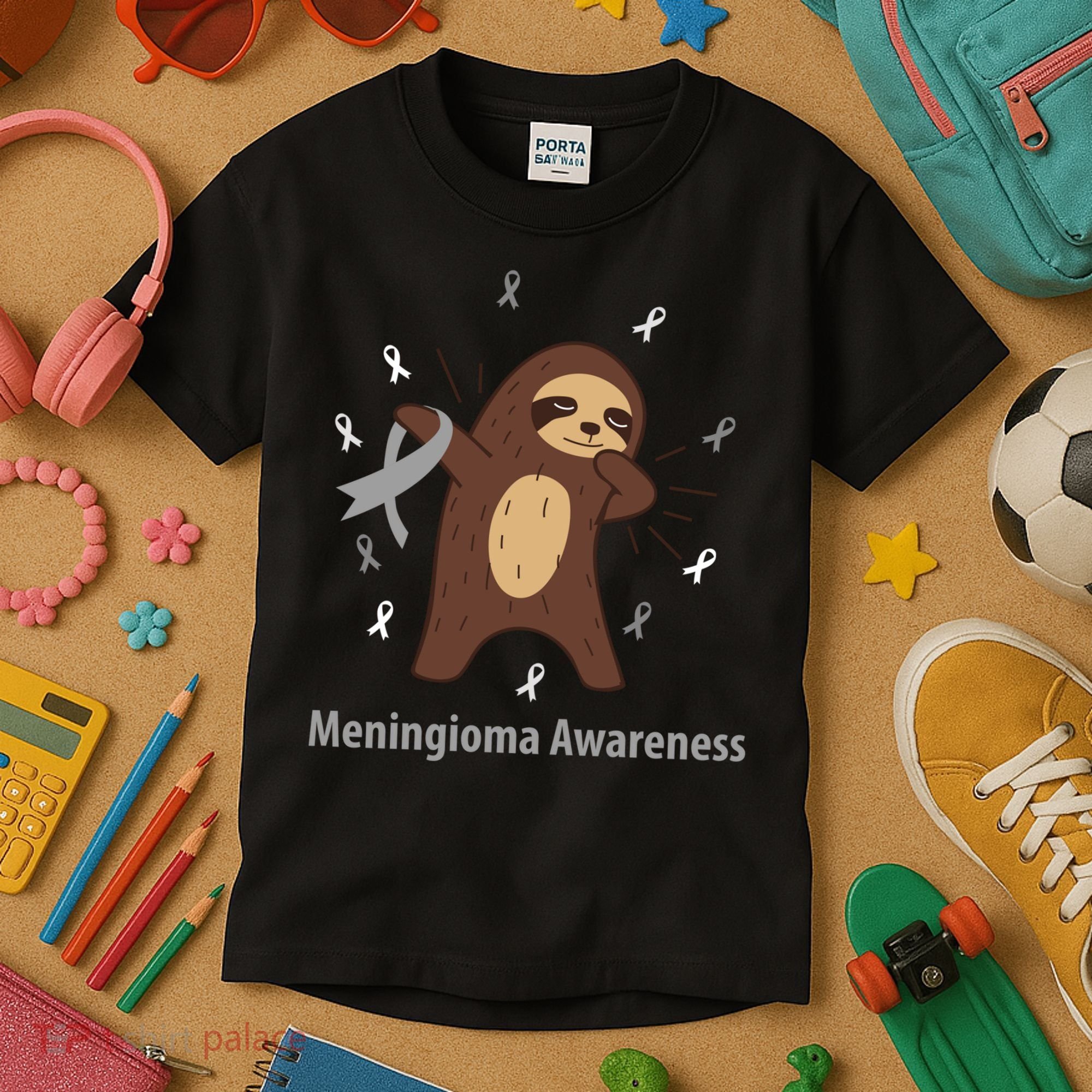 Meningioma Awareness Brain Cancer Related Sloth Ribbon Gift Kids T-Shirt